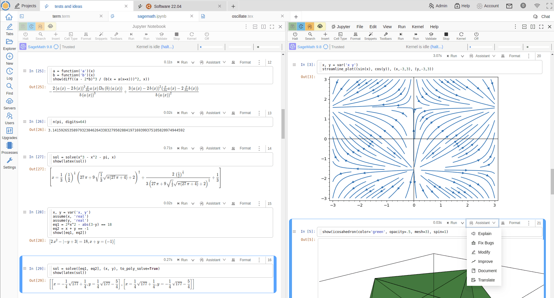 CoCalc'ta çalışan bir SageMath Jupyter not defterinin ekran görüntüsü