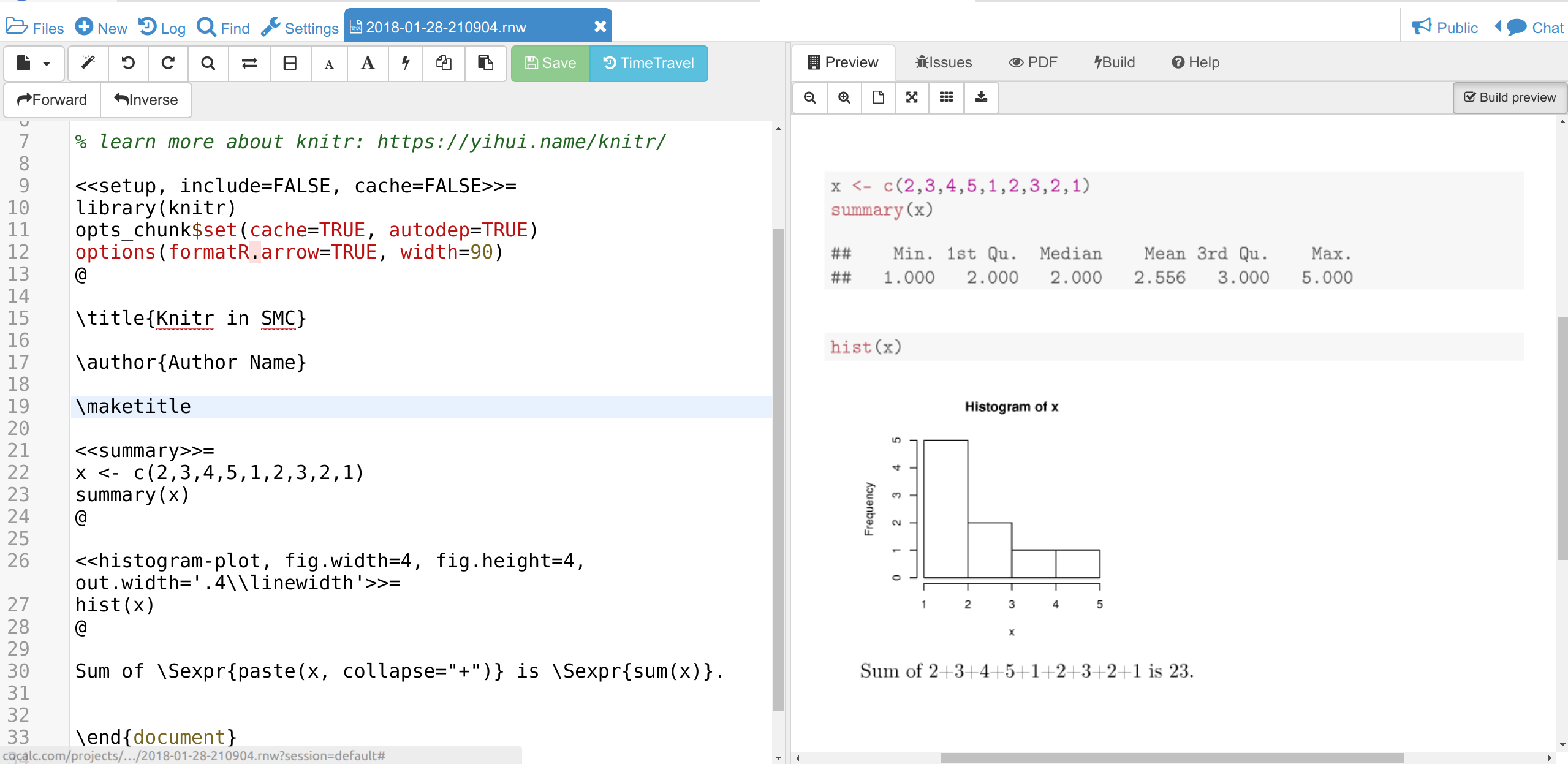 Editing LaTeX with R/Knitr code