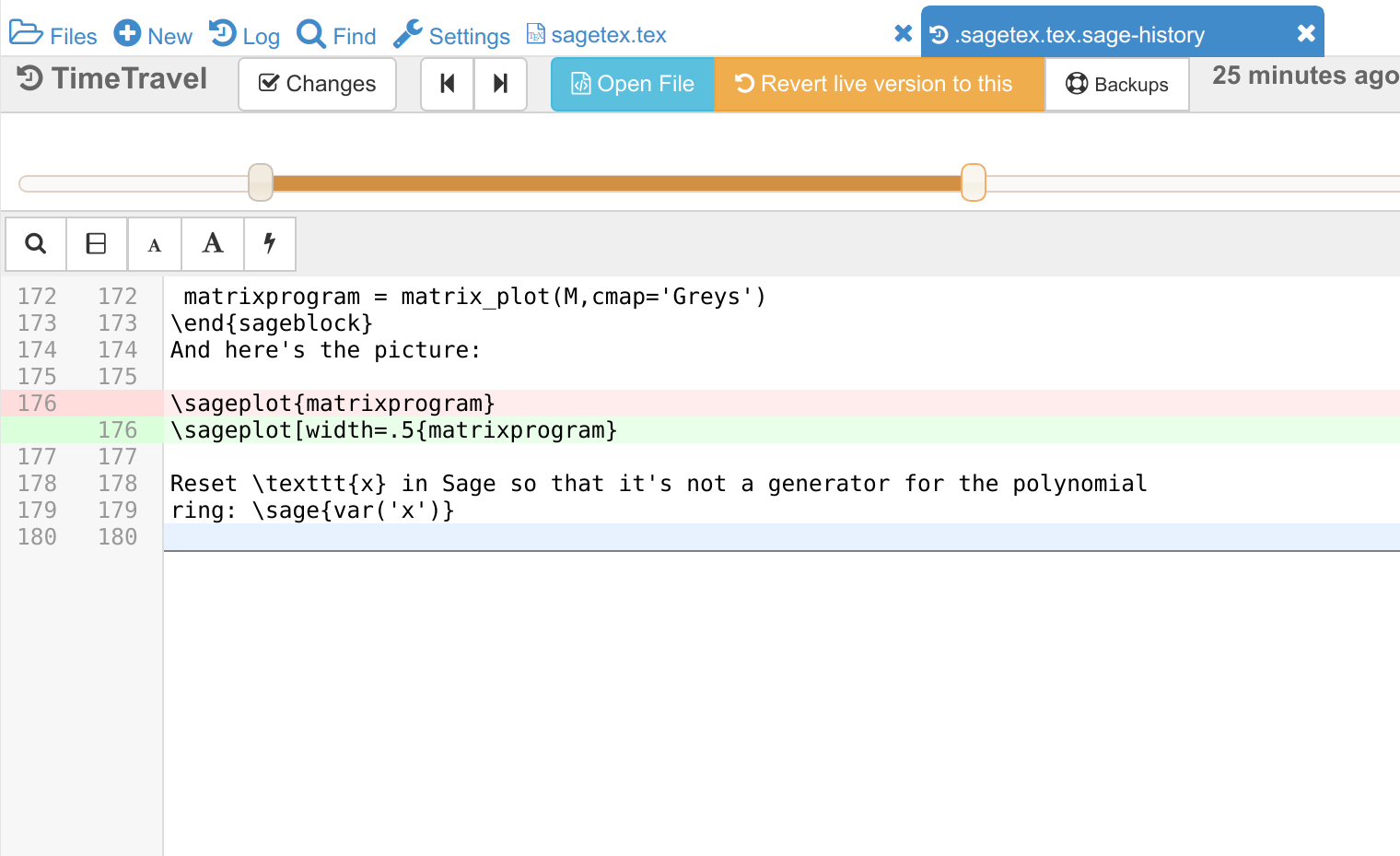 Using the TimeTravel slider to see what changed in a LaTeX document